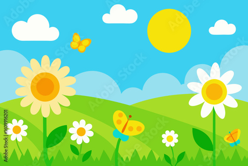 Vibrant Sun Kissed Spring Meadow Background Scene Cheerful Nature View