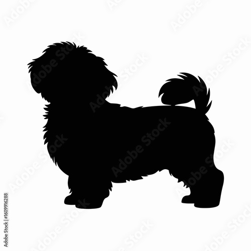 Dog Silhouette with Fluffy Fur and Curled Tail