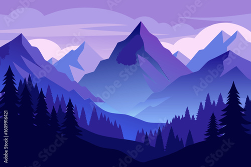 Tranquil Mountain Landscape Illustration Peaceful Serene Natural Vista View