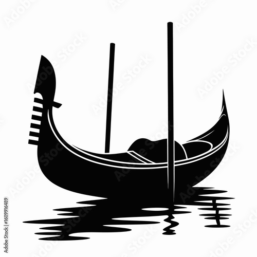 Gondola Silhouette on Water, Black and White Design