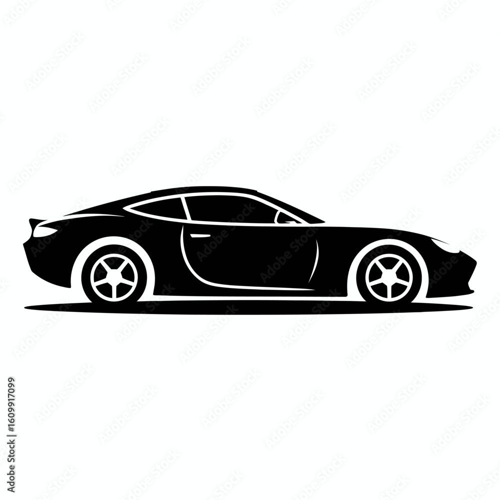 Naklejka premium Sleek Black Sports Car Silhouette on White Background