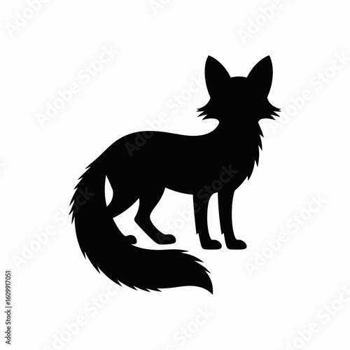 Silhouette of a Fox on White Background