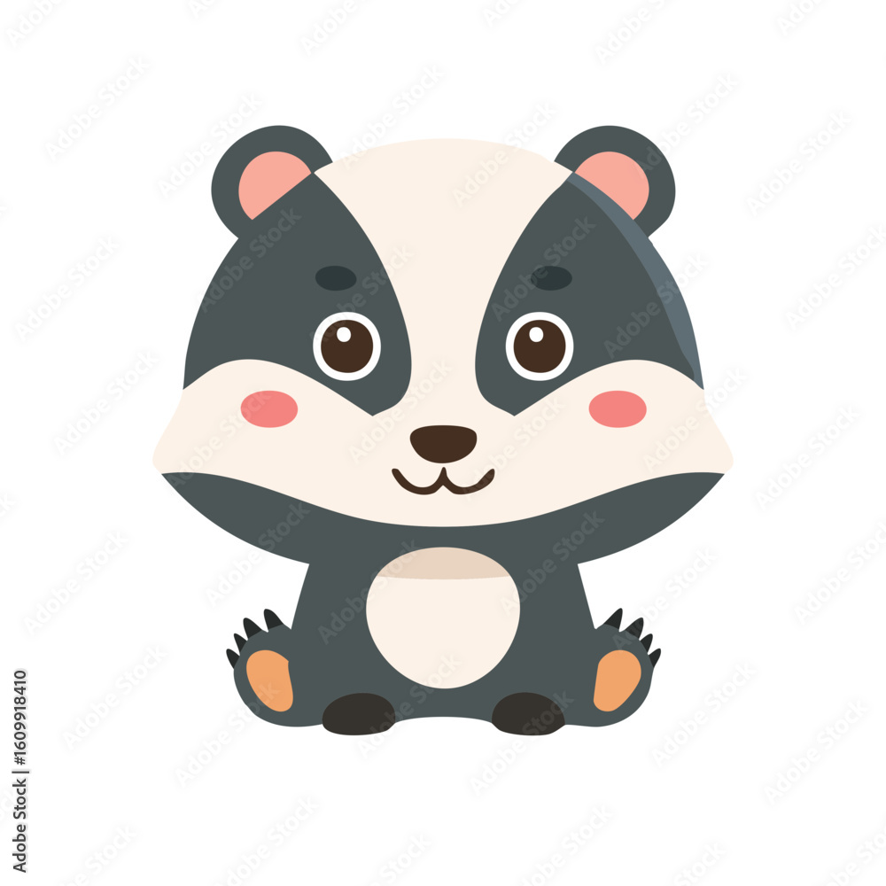 Fototapeta premium A charming cartoon badger sitting and looking at the viewer