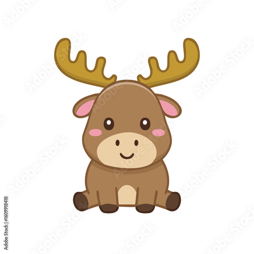 A charming cartoon moose with a cheerful expression and impressive antlers