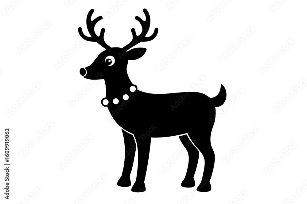 Fototapeta premium Sleek black deer silhouette vector illustration of a wild stag with antlers, isolated on white