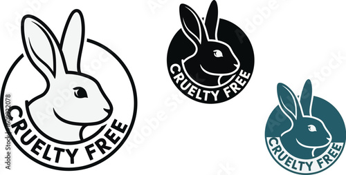 Three cruelty free logos featuring a rabbit in black white and teal on white background