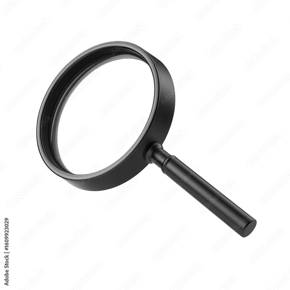 Black magnifying glass detail closeup isolated on white background, isolated on transparent background, perfect cutout, PNG Black magnifying glass detail closeup isolated on white background, isolated on transparent background, perfect cutout, PNG