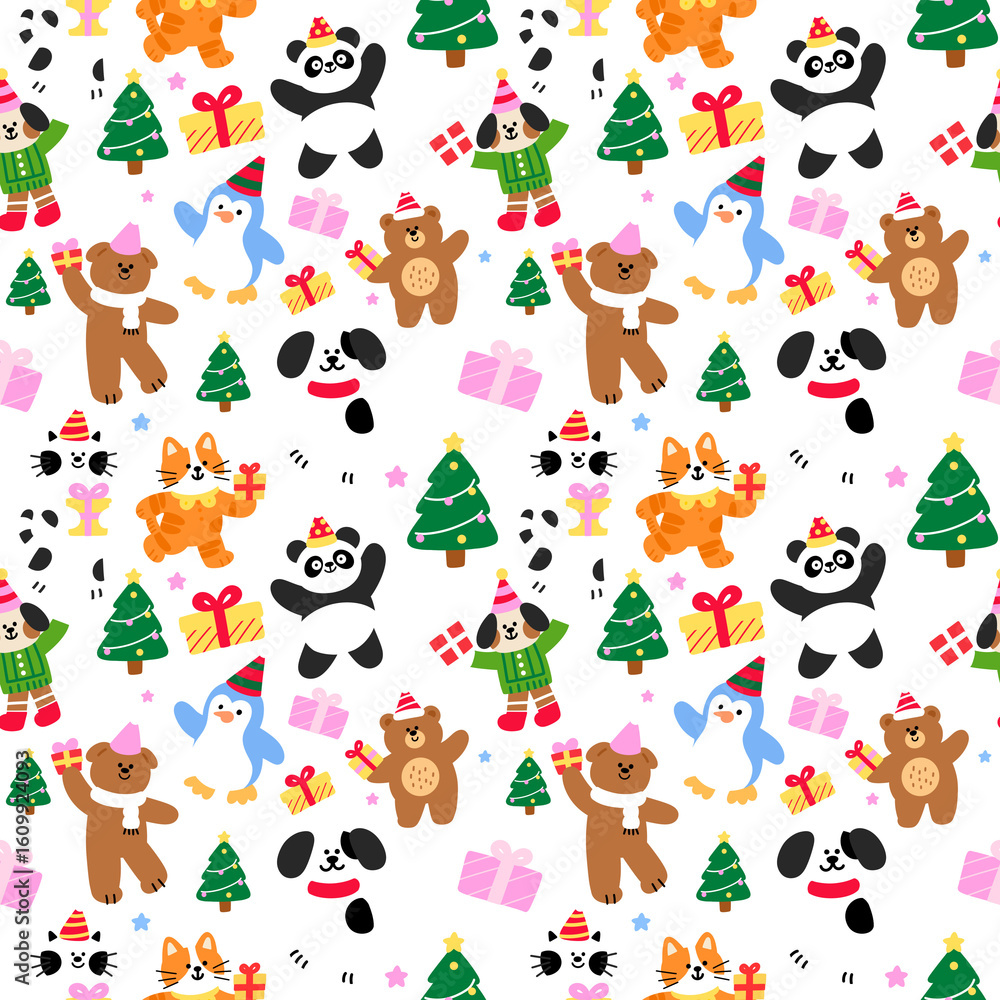 Obraz premium Christmas Animal Party Seamless