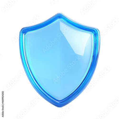 Glossy Blue Shield Security Icon Protection Symbol,, isolated on transparent background, perfect cutout, PNG