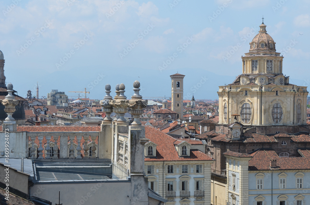 Fototapeta premium Rooftops of Torino, Italy with varied architecture