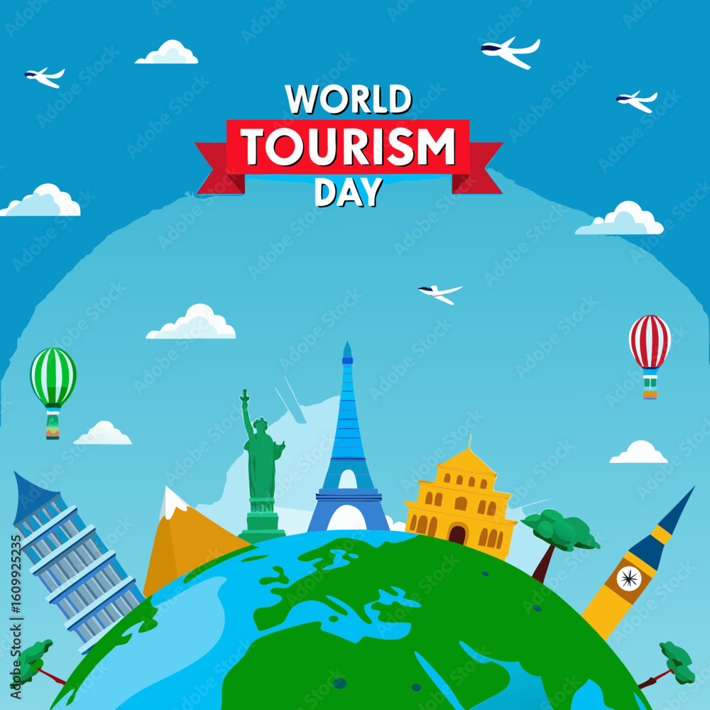 Obraz premium World Tourism Day Poster Vector Illustration