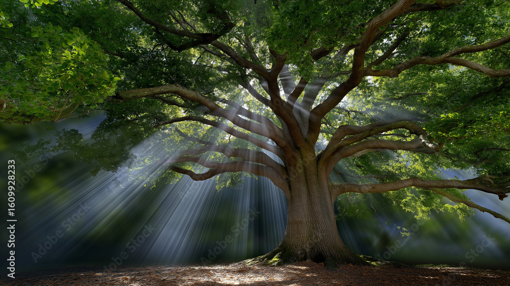 Vibrant Tree Radiating Energy and Life in Soft Illumination Vibrant Tree Radiating Energy and Life in Soft Illumination