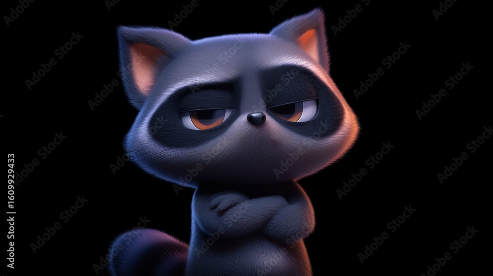 Fototapeta premium Grumpy 3D Raccoon with Crossed Arms and Side-Eye Glare