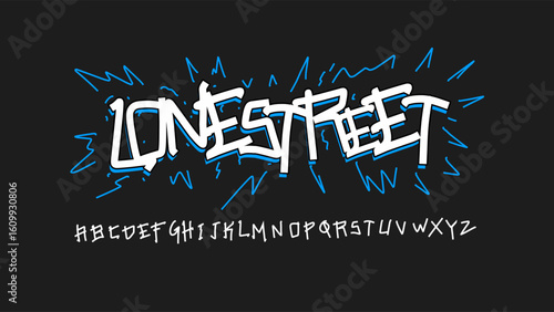 Lonestreet graffiti font type style. vector hand-drawn lettering with urban attitude. Perfect for streetwear, posters, album art, and rebellious branding projects