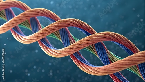 Close-up view of microscopic tendon fibers — triple helix collagen structure arranged in crimped waves, absorbing tension like organic cables