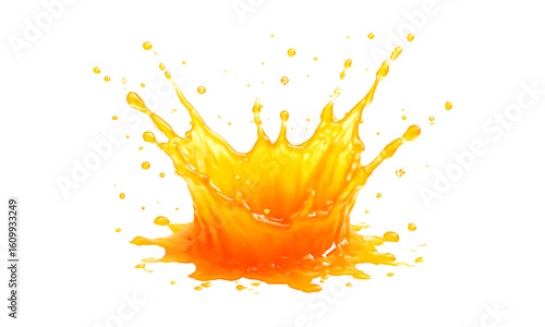 Vibrant orange juice splash crown shape isolated on transparent background