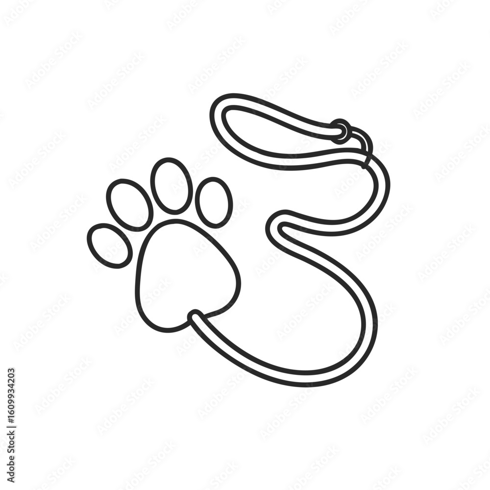 Paw print and leash icon graphic Paw print and leash icon graphic