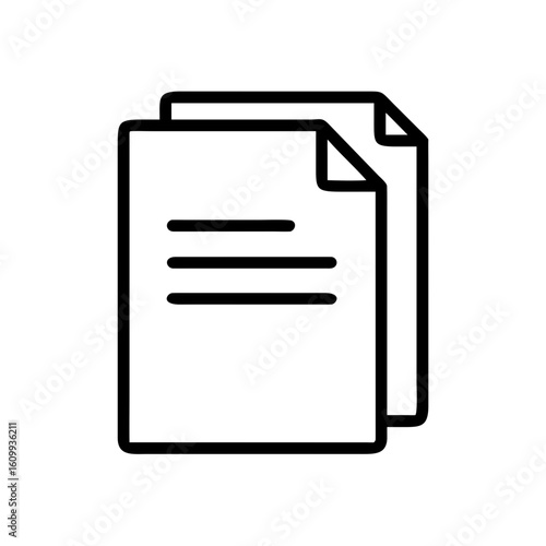 Illustration of two document sheets with a folded corner and text lines icon