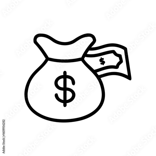 Illustration of a money bag with a dollar sign and a dollar bill sticking out