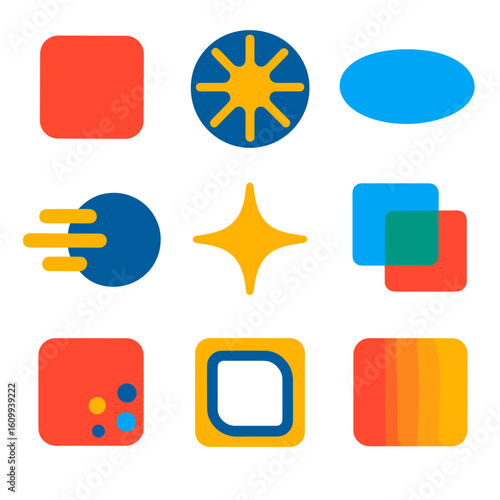 Vibrant Visual Effects Icons. Flat vector icons of visual effects and transitions: fade transition, zoom burst, blur overlay,