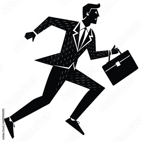 a businessman running with a briefcase. Productivity and urgency theme, perfect for finance and startup graphics