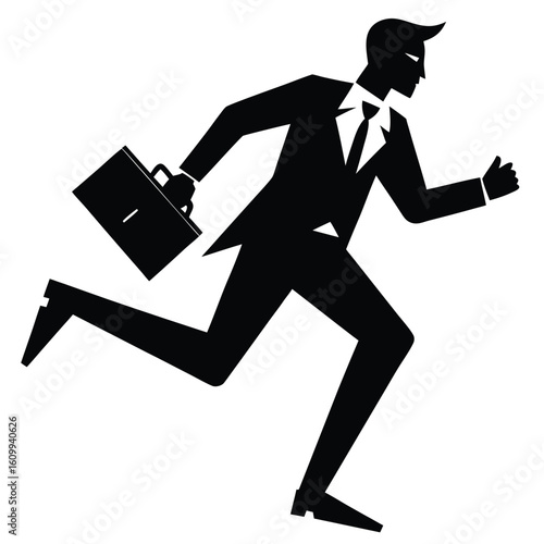 a businessman running with a briefcase. Productivity and urgency theme, perfect for finance and startup graphics
