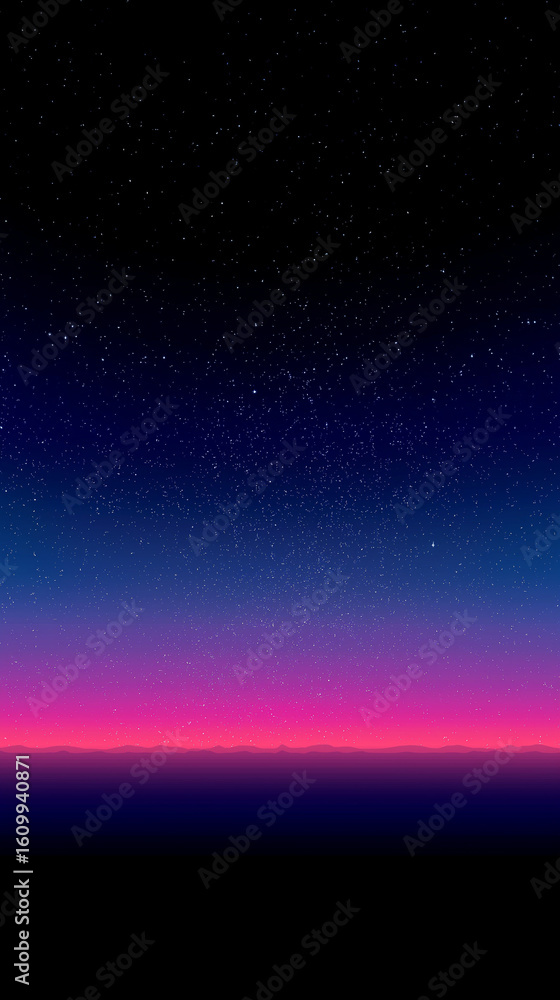 Obraz premium Starry night landscape with magenta and blue sky gradient