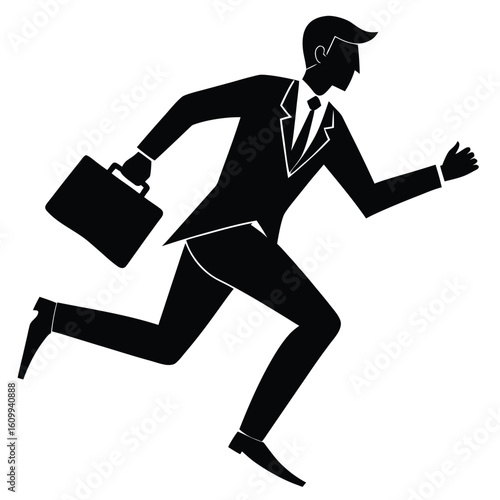 a businessman running with a briefcase. Productivity and urgency theme, perfect for finance and startup graphics