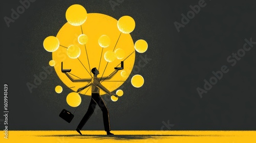 Busy person juggling many tasks