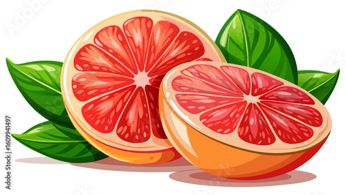 very Beautiful  close up Isolated grapefruits. Cut pink grapefruits isolated on white background with clipping path