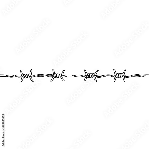 Barbed wire fence in a simple black line drawing style  