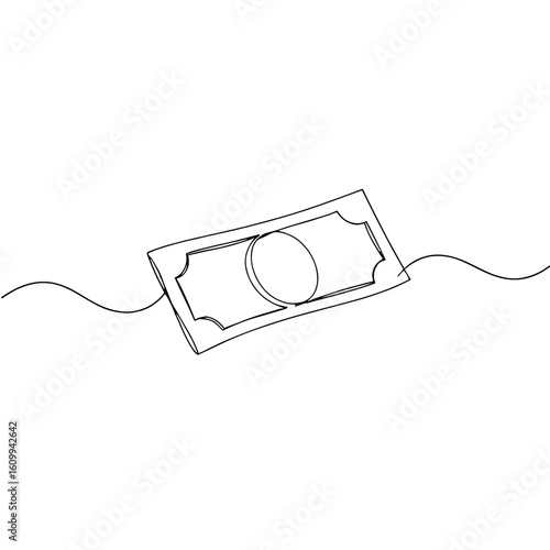 Line drawing of a banknote with a string background  