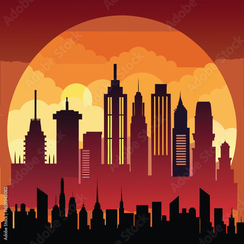 a city skyline at sunset. Perfect for urban, travel, or architecture-related themes