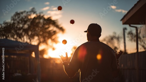 Silhouette juggling at sunset