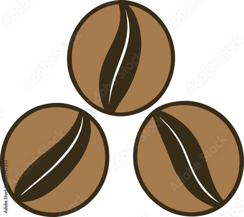 A simple illustration of three brown coffee beans with a dark stripe, isolated on a clean white background.