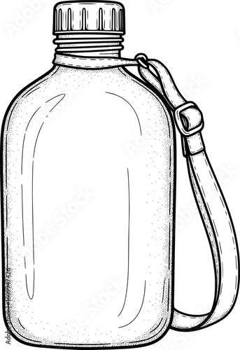 Canteen bottle with strap in hand-drawn style