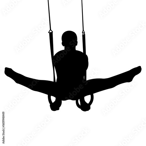 Gymnast. The gymnast performs aerial tricks on the rings. Artistic gymnastics. Silhouette. Vector illustration.