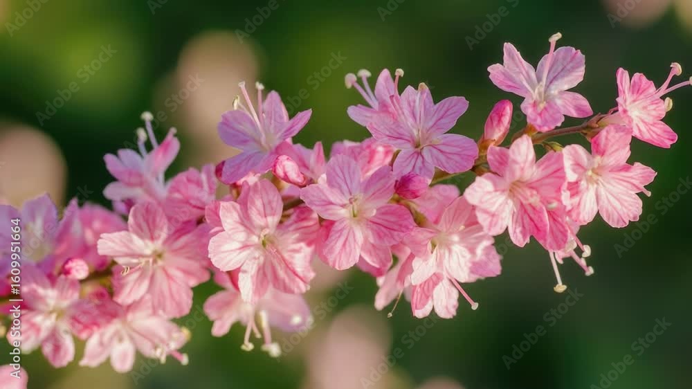 A close-up view of a pink flower blooming on a branch, perfect for use in designs and illustrations A close-up view of a pink flower blooming on a branch, perfect for use in designs and illustrations