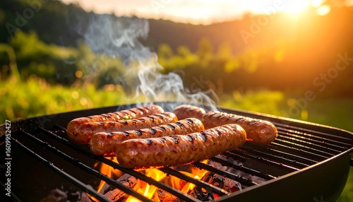 Grilling sausages outdoors