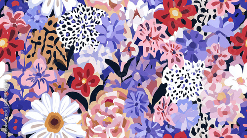 Bold Multicolor Floral Print with Animal Spots