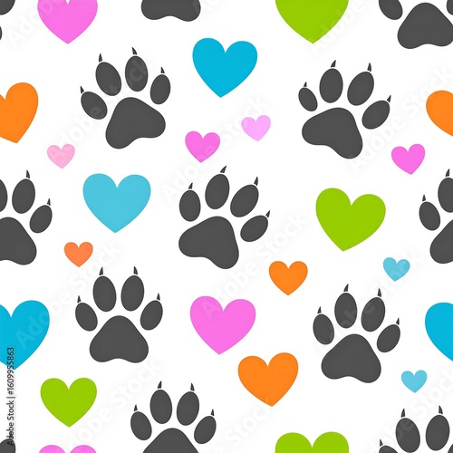 Colorful paw print and heart pattern (1)