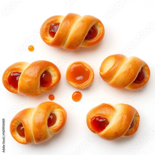 twist buns with jam isolated on white background