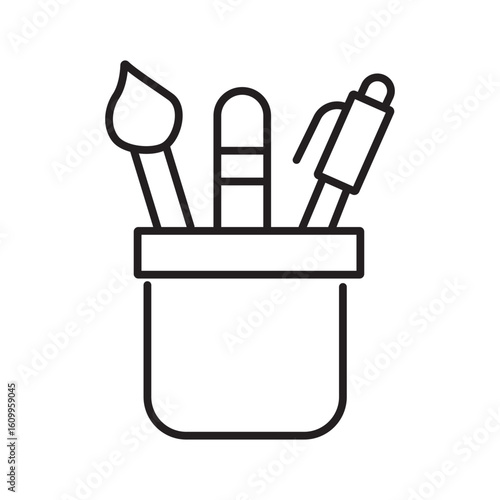 Single outline icon of a stationery brush holder, ideal for organizing art brushes and tools on a desk.
