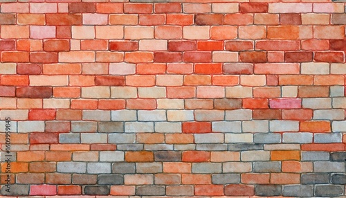 brick wall pattern texture in watercolor large size hand painted