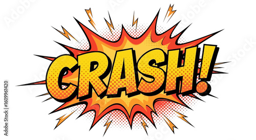 A vibrant comic book-style "CRASH!" explosion graphic.