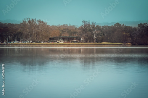 The photo showcases the beautiful scenery on both sides of the Lake Burley Griffin