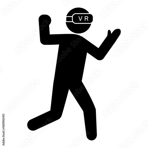 VRゴーグルを装着して仮想空間を体験する人物のピクトグラム