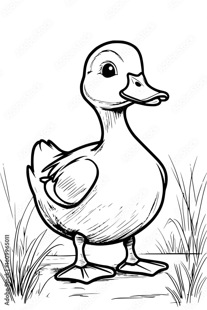 Obraz premium Ausmalbild – Süße Ente am Teich