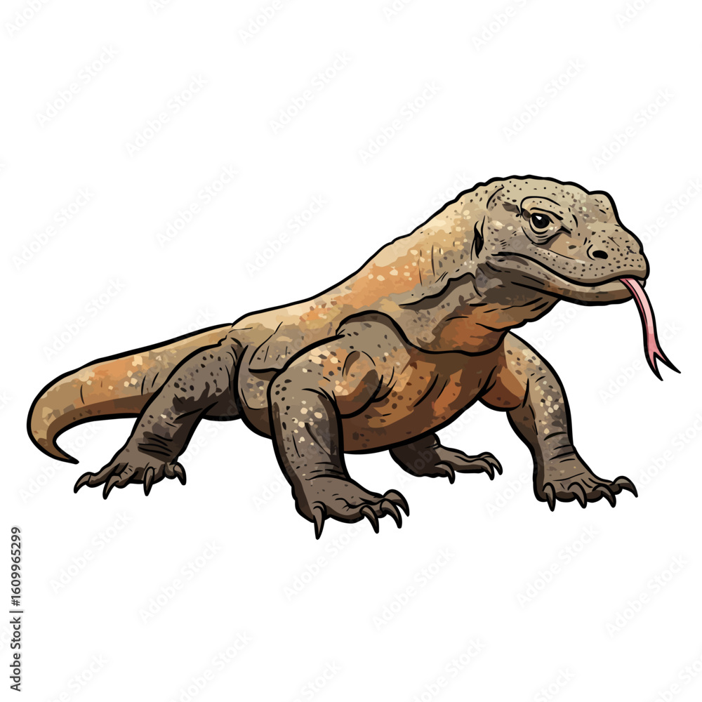 Naklejka premium Vibrant Komodo Dragon Illustration Isolated on White Background Giant Monitor Lizard