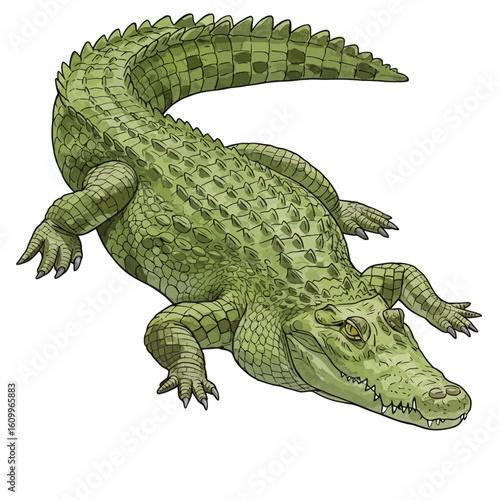 Green Crocodile Illustration Isolated on White Wild Reptile Animal Wildlife Predator